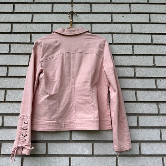 NWT Baccini Pink Moto Zip Jacket with Lace-Up Cuffs Size M Balletcore Coquette - Picture 9 of 12